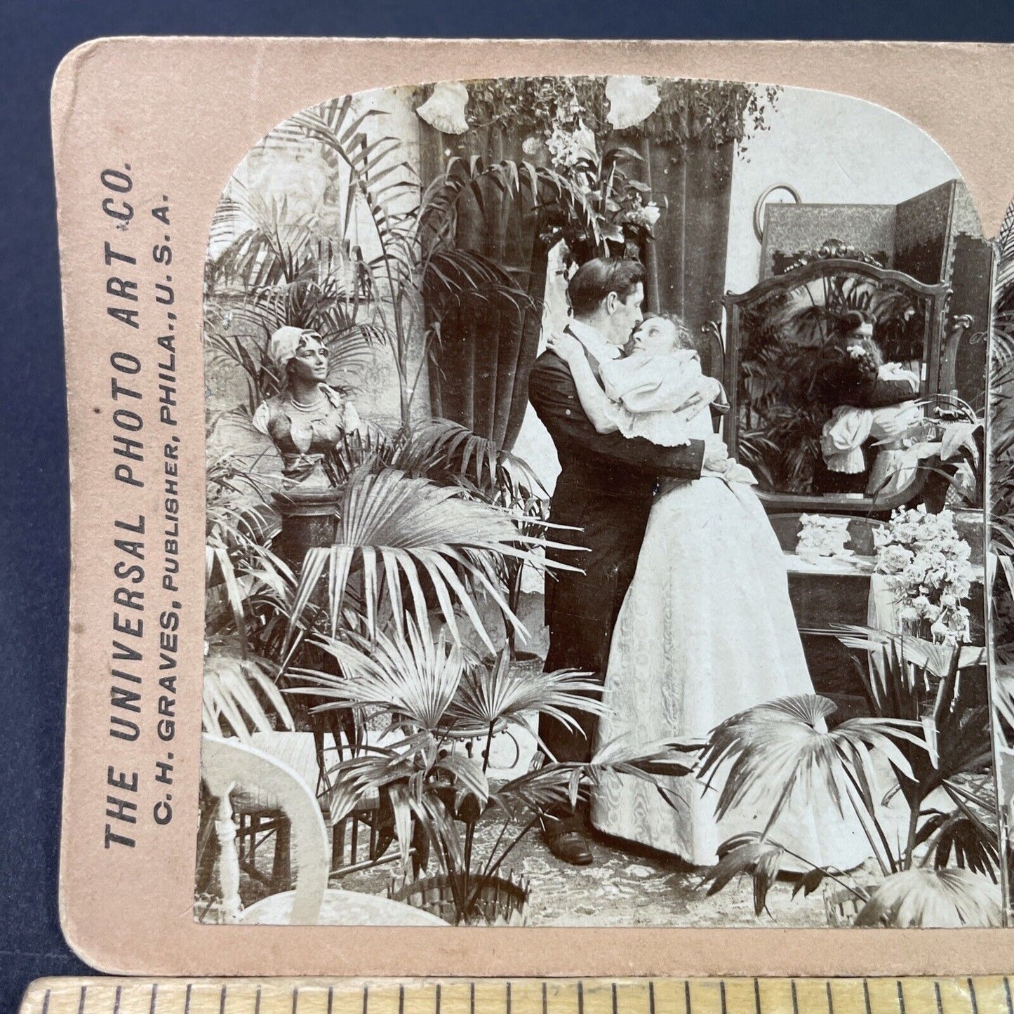 Antique 1890s Married Couple Embrace And Kiss Stereoview Photo Card P3372