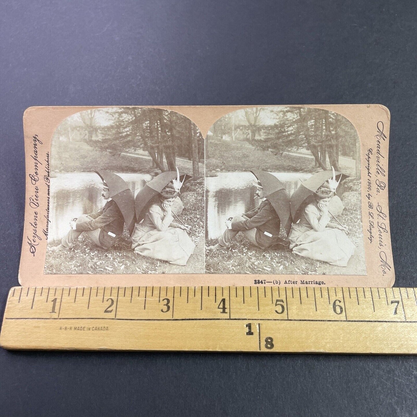 Antique 1900 Man And Woman Disagreement In Public Stereoview Photo Card P3464