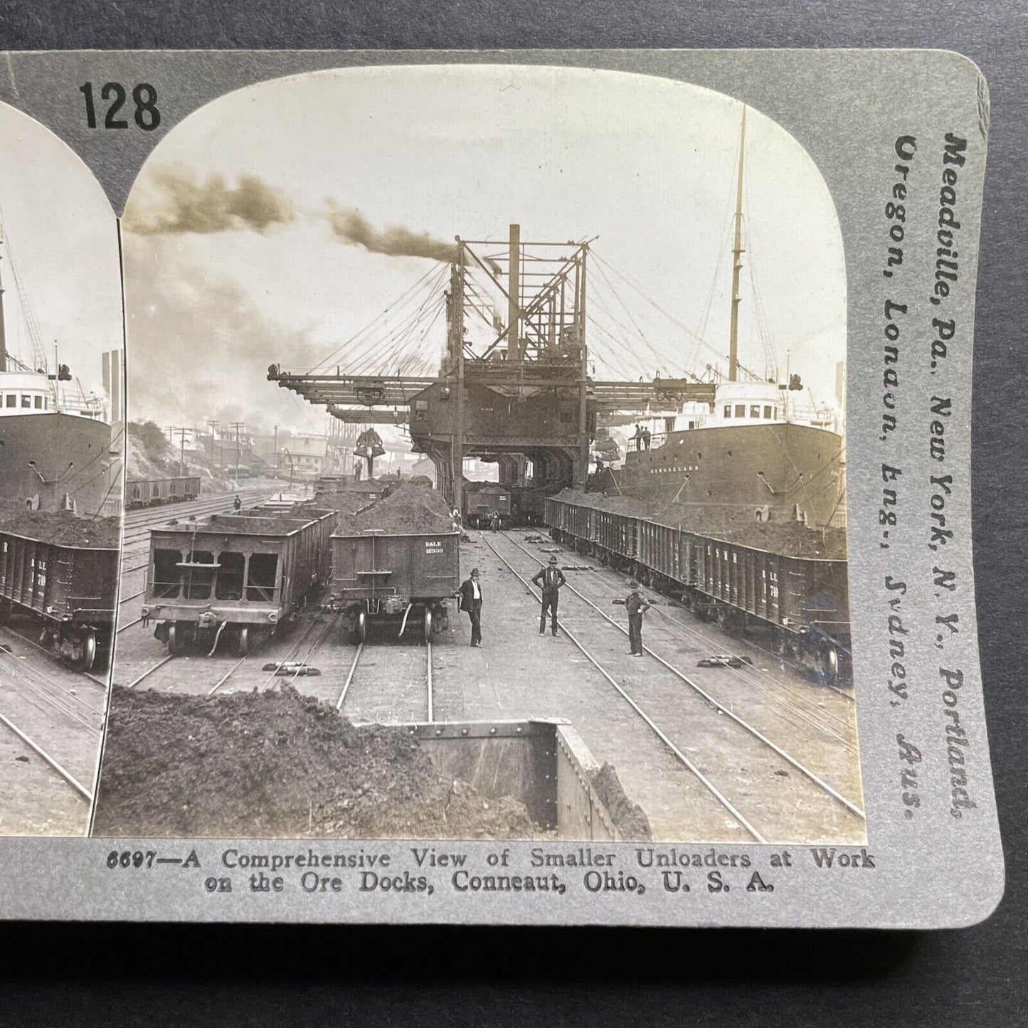 Antique 1905 Iron Ore Loading Docks Conneaut Ohio Stereoview Photo Card P1289