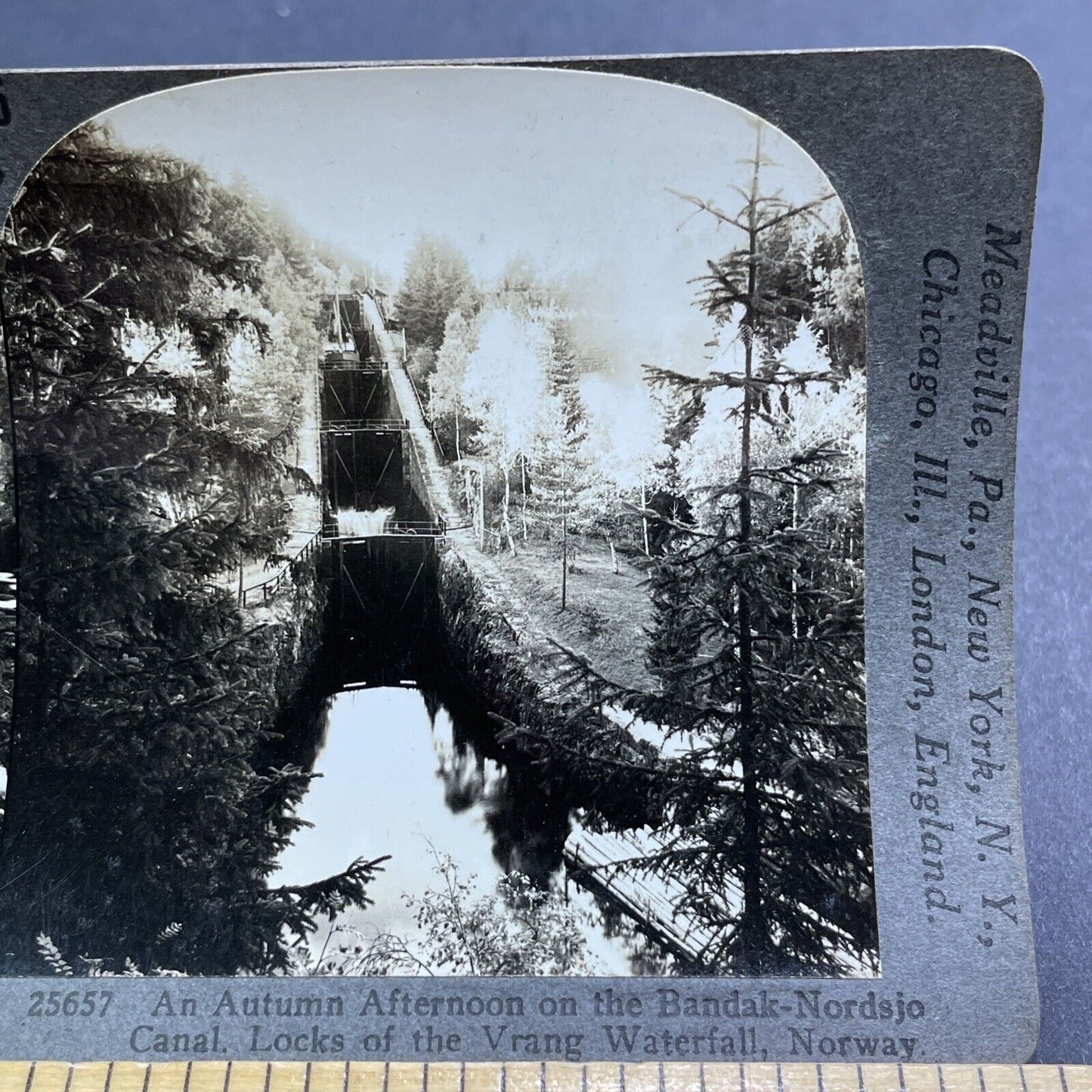 Antique 1919 Vrangfoss Locks Telemark Canal Norway Stereoview Photo Card P1946