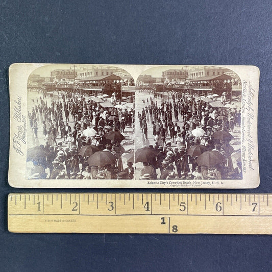 Crowded Beach Atlantic City New Jersey Stereoview Antique c1896 Y1022