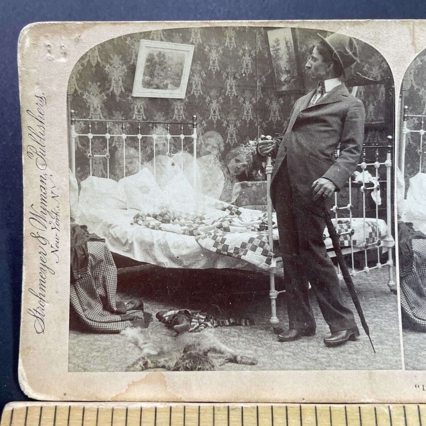 Antique 1897 Man Is Drunk And Has The Spins Stereoview Photo Card P4119