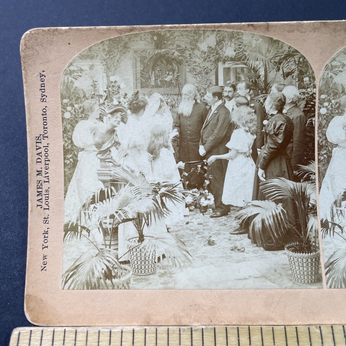 Antique 1897 Victorian Minister Blesses Bride Stereoview Photo Card P2953