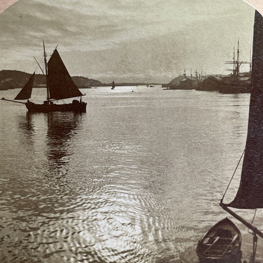 Antique 1896 Fishing Boats Norwegian Fjords Norway Stereoview Photo Card P1307