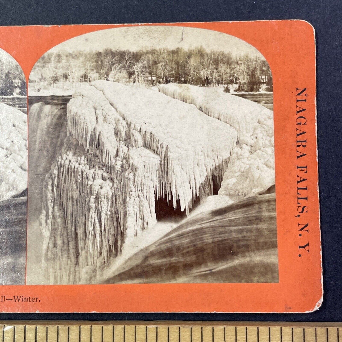 Frozen Niagara Falls Ice Block Stereoview George Barker Antique c1870s Y1777
