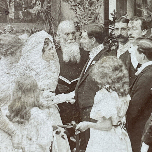 Antique 1897 Victorian Bride & Groom Stare In Love Stereoview Photo Card P2956