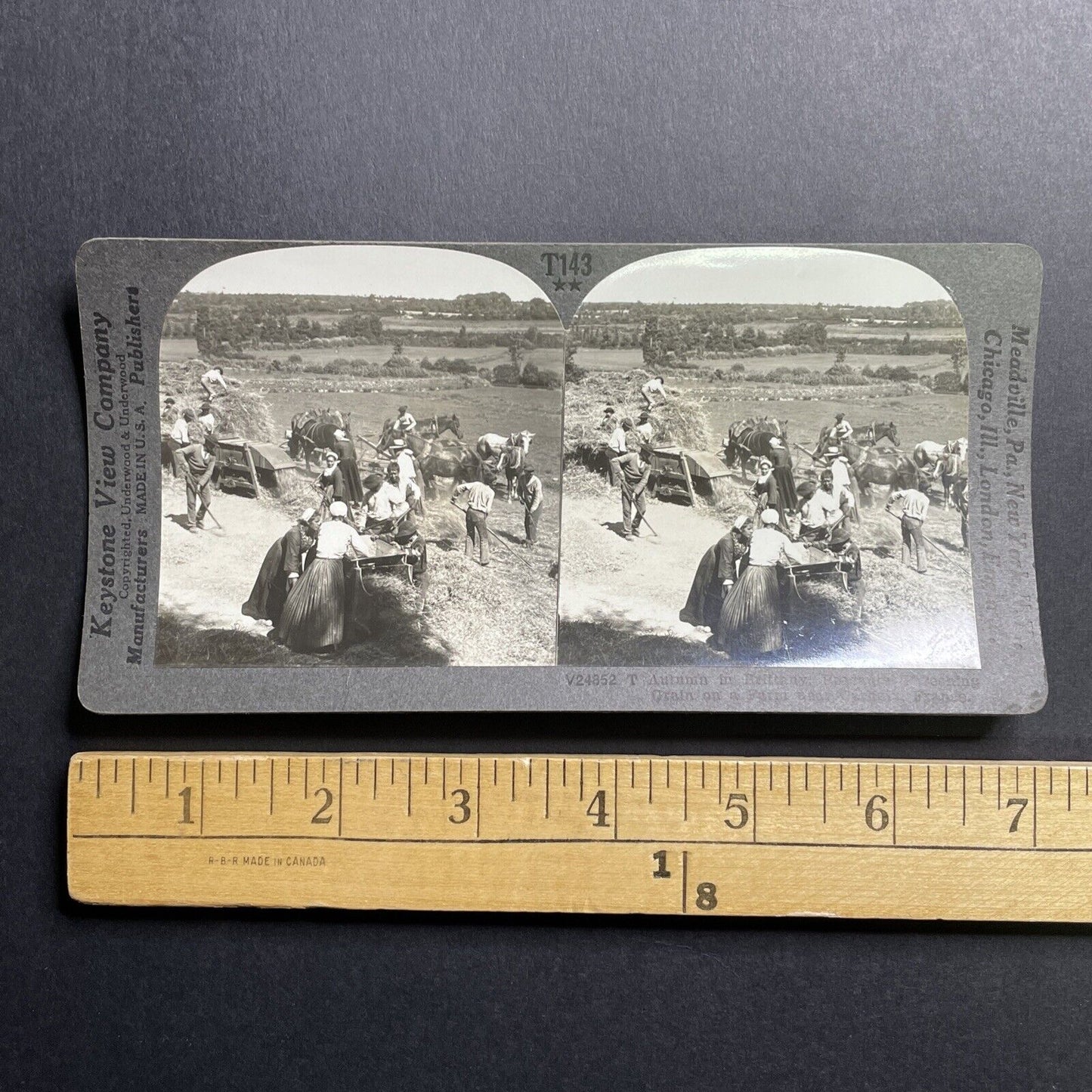 Antique 1912 Grain Farming Carhaix-Plouguer France Stereoview Photo Card P1667