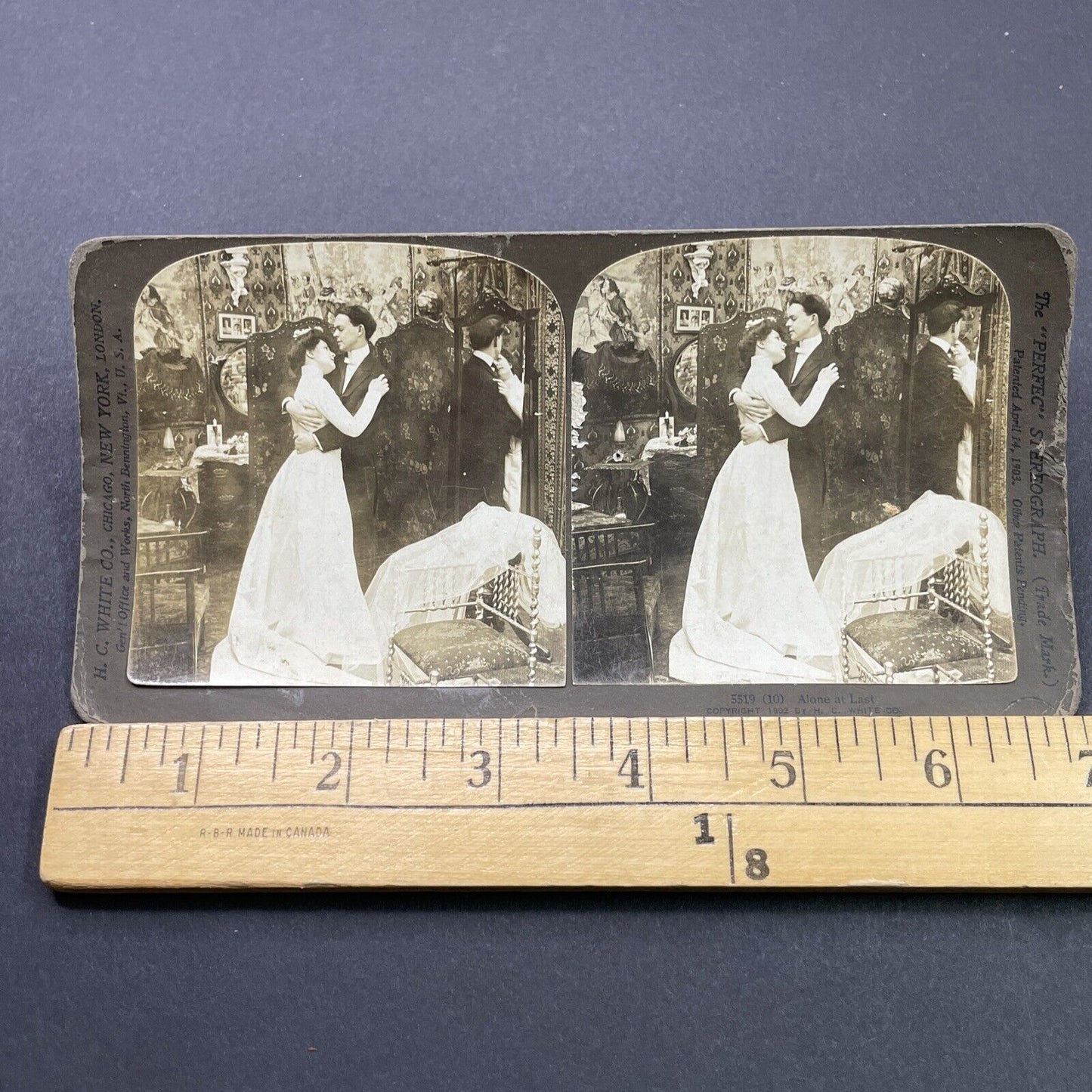 Antique 1902 Newlyweds Prepare To Consummate Stereoview Photo Card P2660