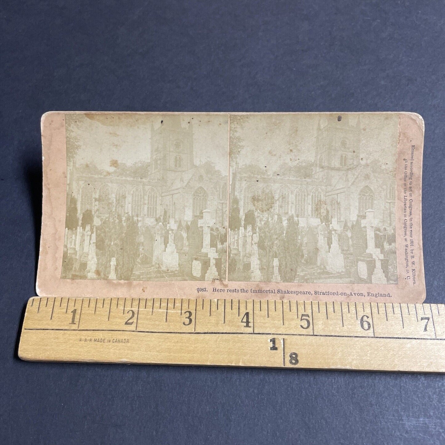 Antique 1891 Shakespeare's Grave Stratford-On-Avon Stereoview Photo Card P4479