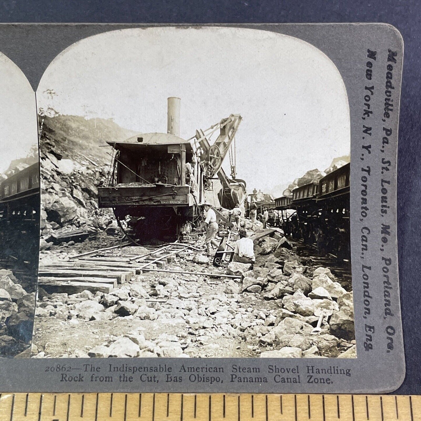 Heavy Duty Excavator Steam Shovel on Tracks Stereoview Antique c1907 Y2805