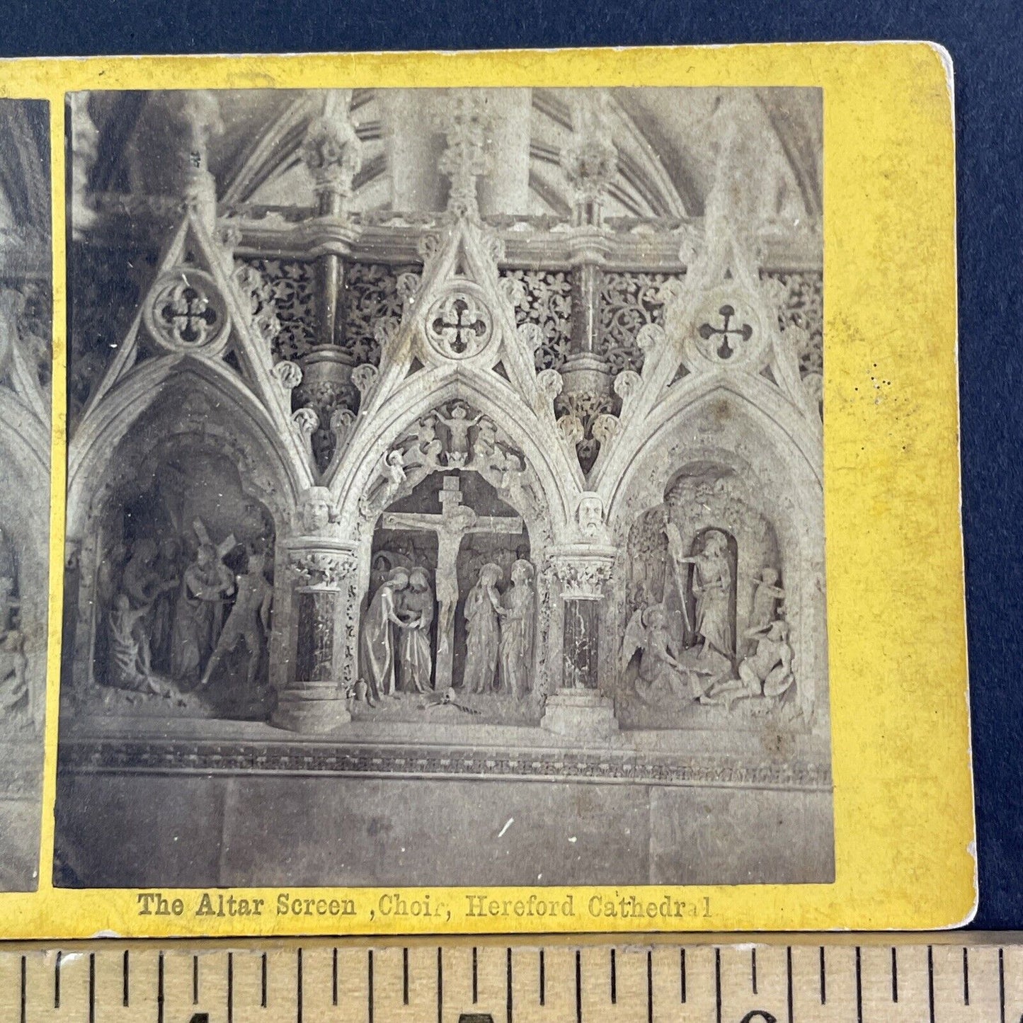 Stone Carvings Hereford Cathedral Church Stereoview England Antique c1872 X3191