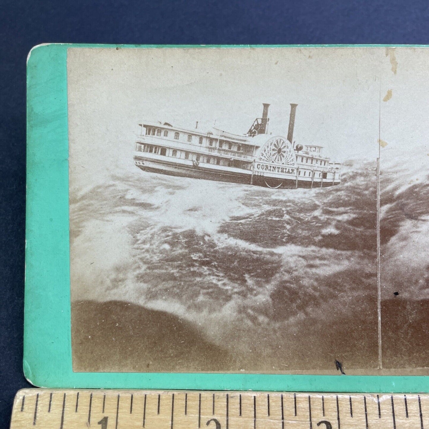 Antique 1860s Steam Ship In Rough Lake Ontario Storm Stereoview Photo Card V462