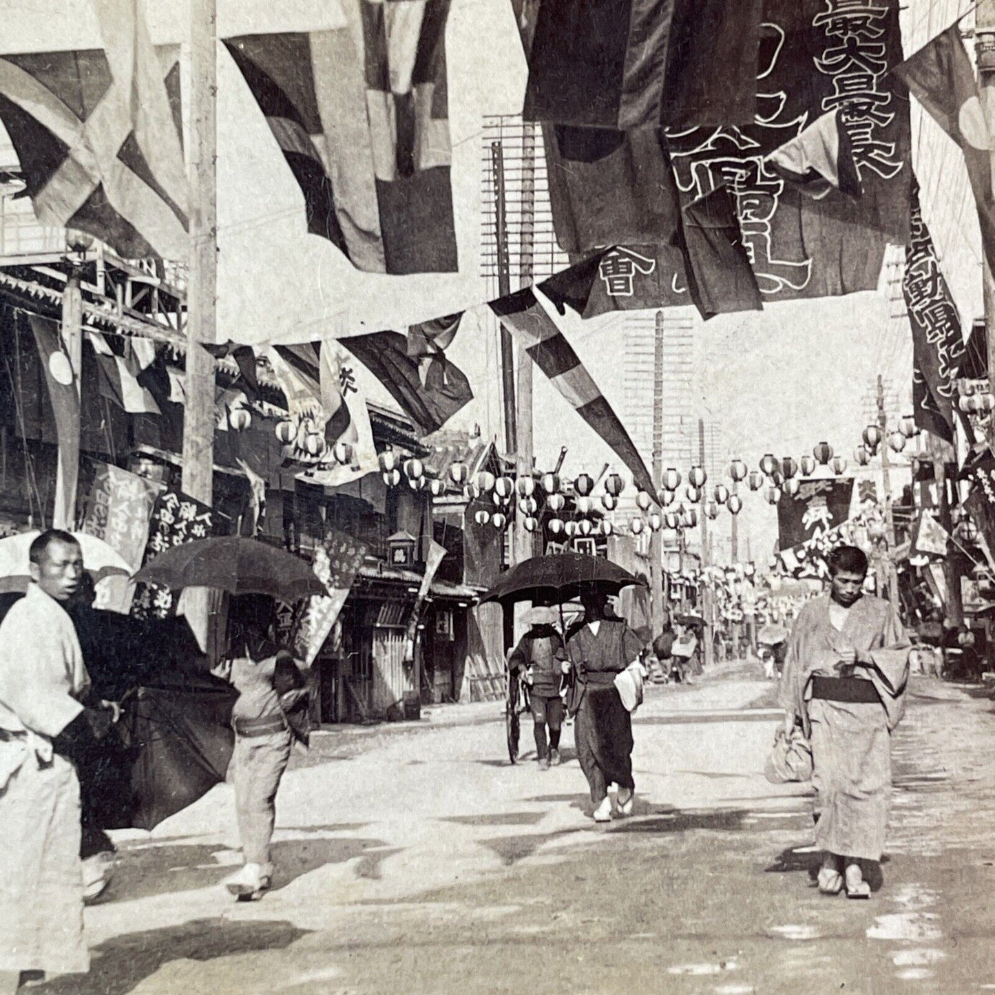 Theater Street Osaka Japan Dotombori Stereoview Antique c1904 Y2841