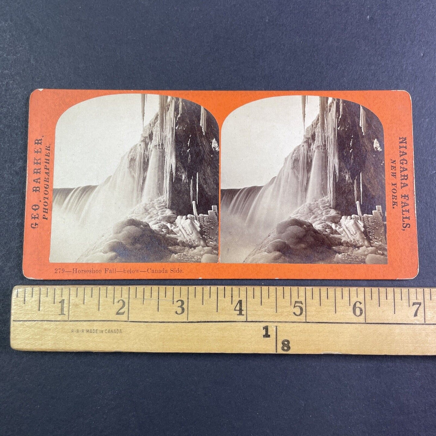 Beneath Frozen Niagara Falls Canada Stereoview George Barker c1860s Y2411