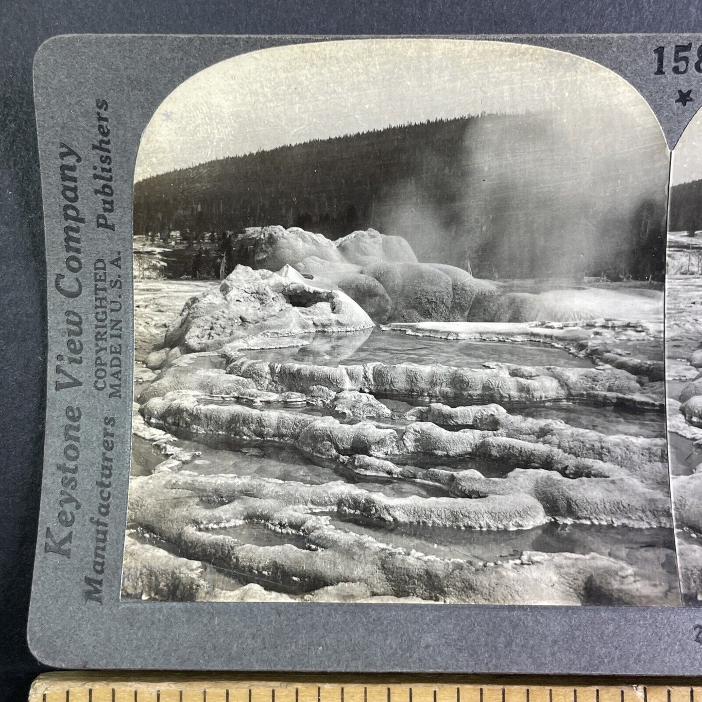 Old Faithful Geyser Yellowstone Park Wyoming Stereoview Antique c1910s Y1191