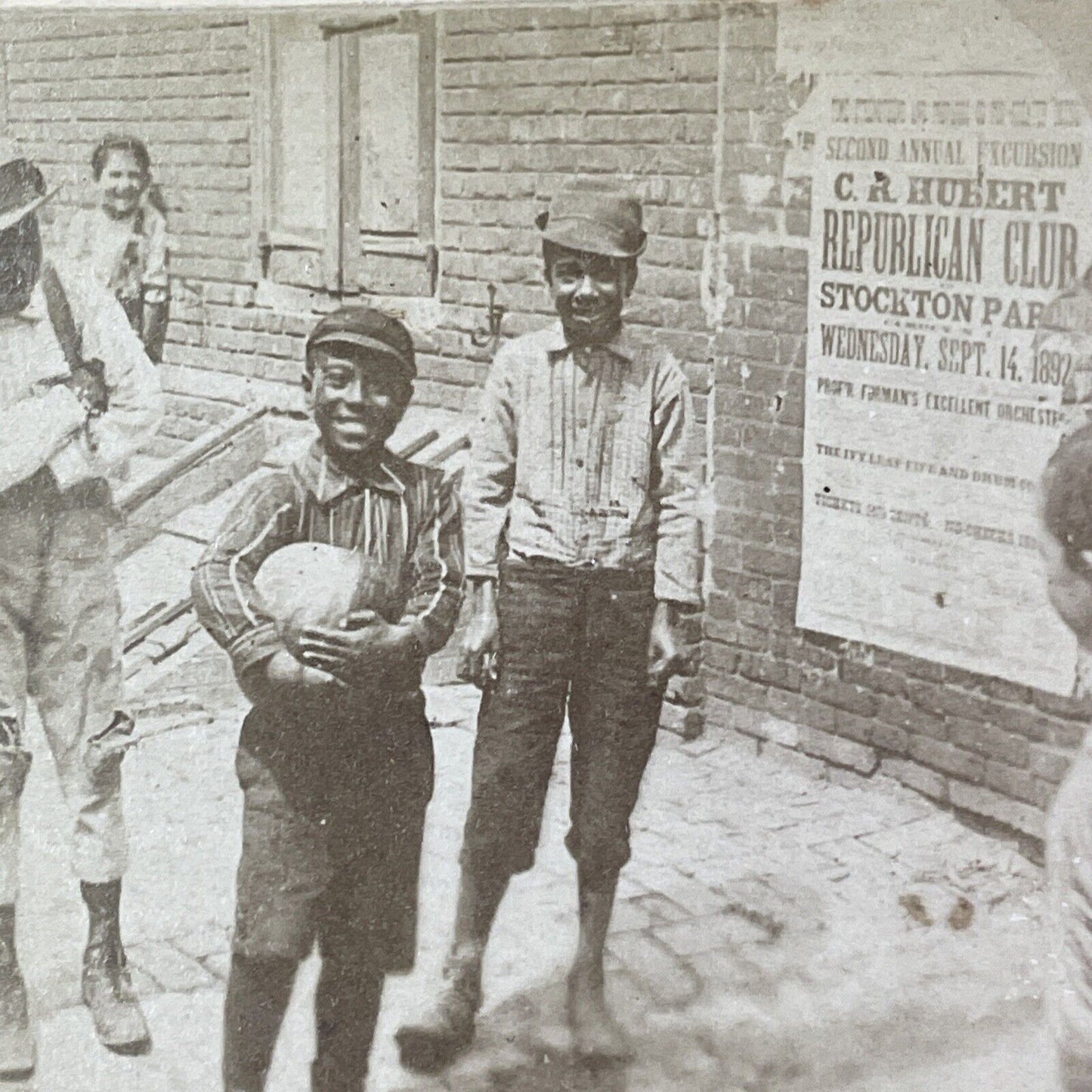 Boys In Front Of Republican Poster Stereoview Camden NJ Antique c1892 X2708