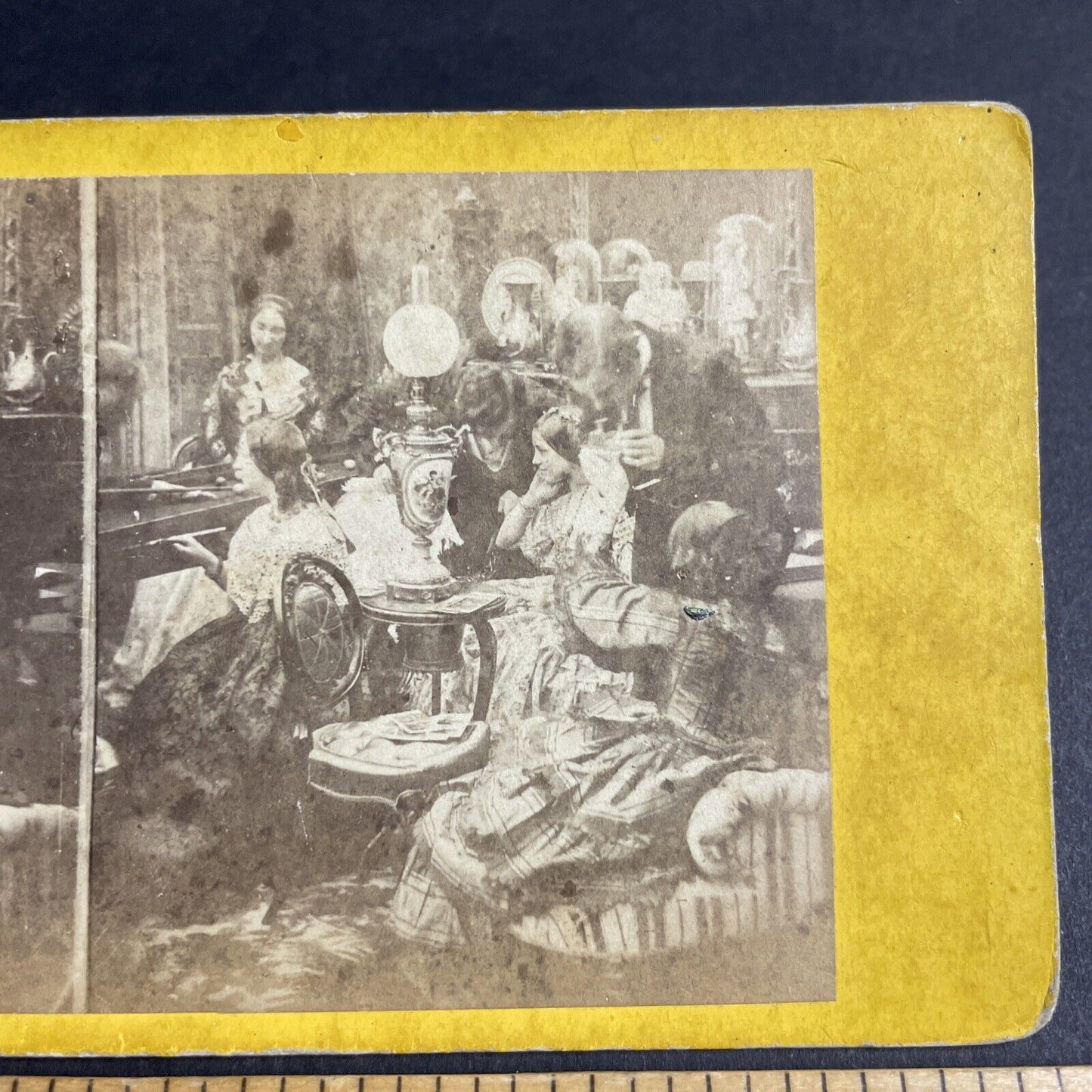 Antique 1870s Wealthy Family Plays Billiards Pool Stereoview Photo Card P4816