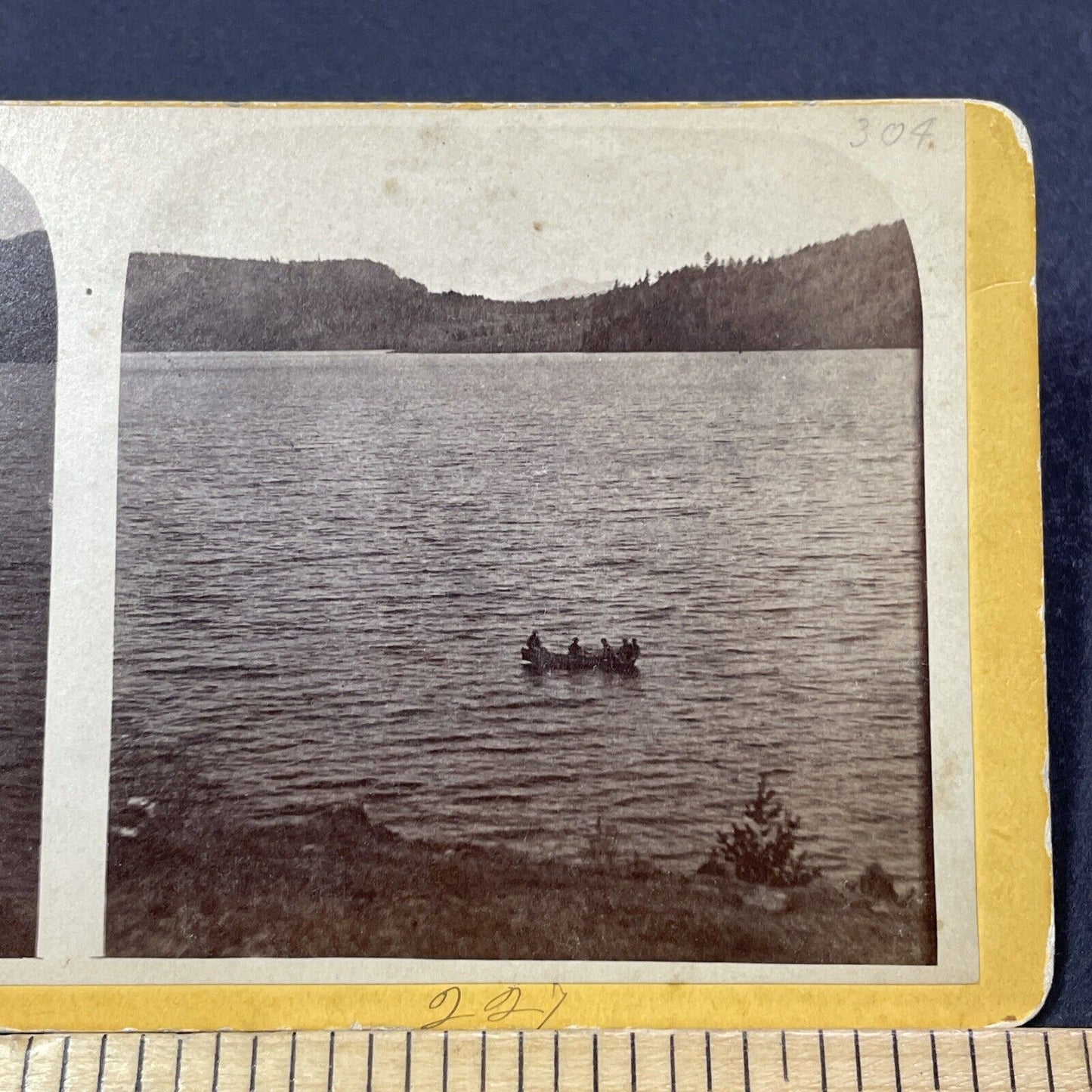 Antique 1860s Lake Morey Boating Fairlee Vermont Stereoview Photo Card V2135