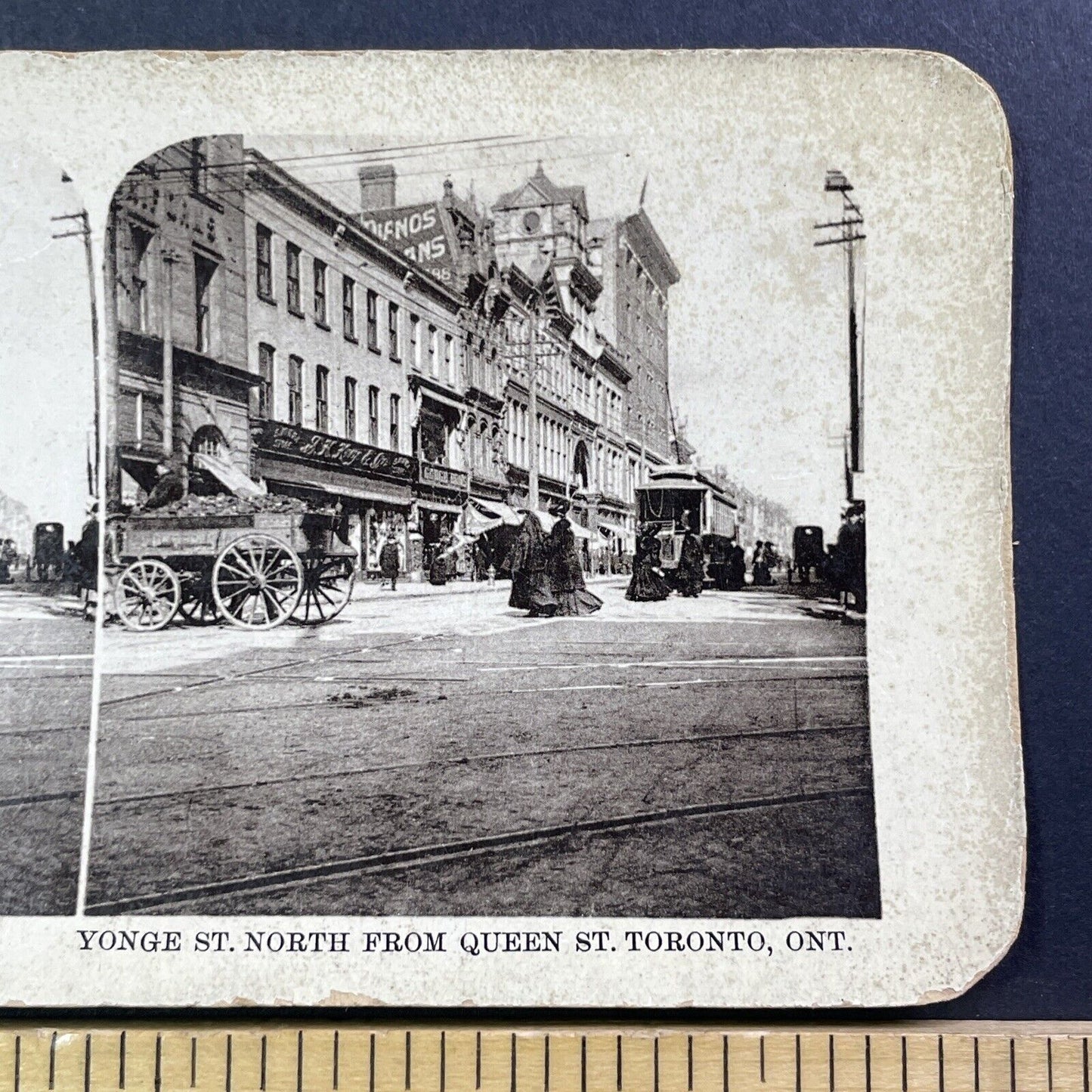 Yonge Street and Queen Street Stereoview Toronto Ontario Antique c1890s X4226