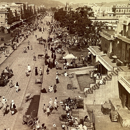 Antique 1903 The Main Street In Jeypore India Stereoview Photo Card P1981
