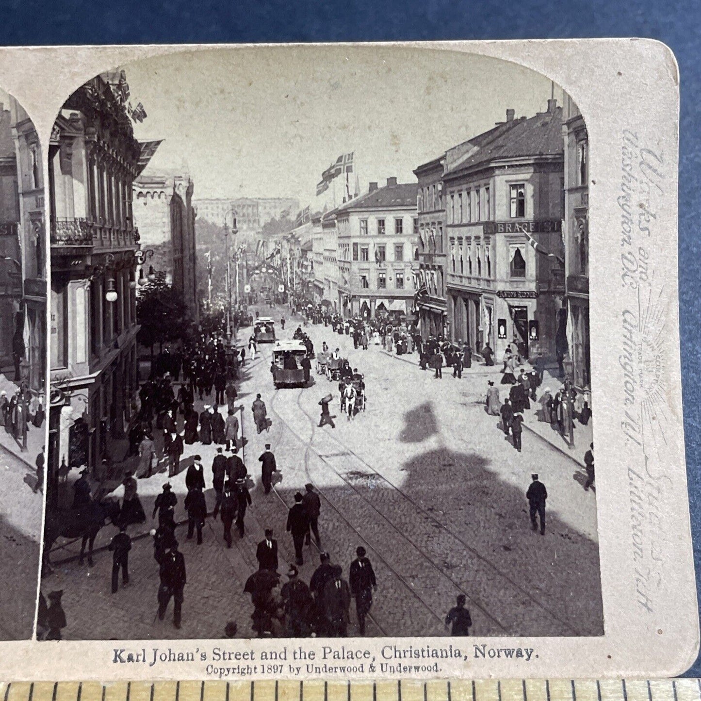 Antique 1897 The Main Street In Oslo Norway Stereoview Photo Card P5201