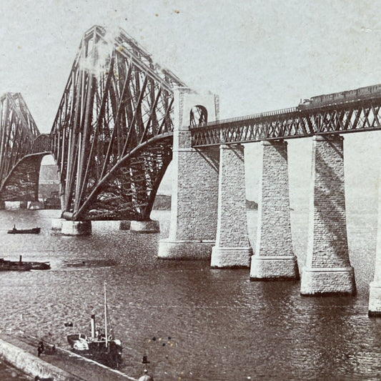 Antique 1890 Forth Bridge Scotland Work Complete Stereoview Photo Card P3041