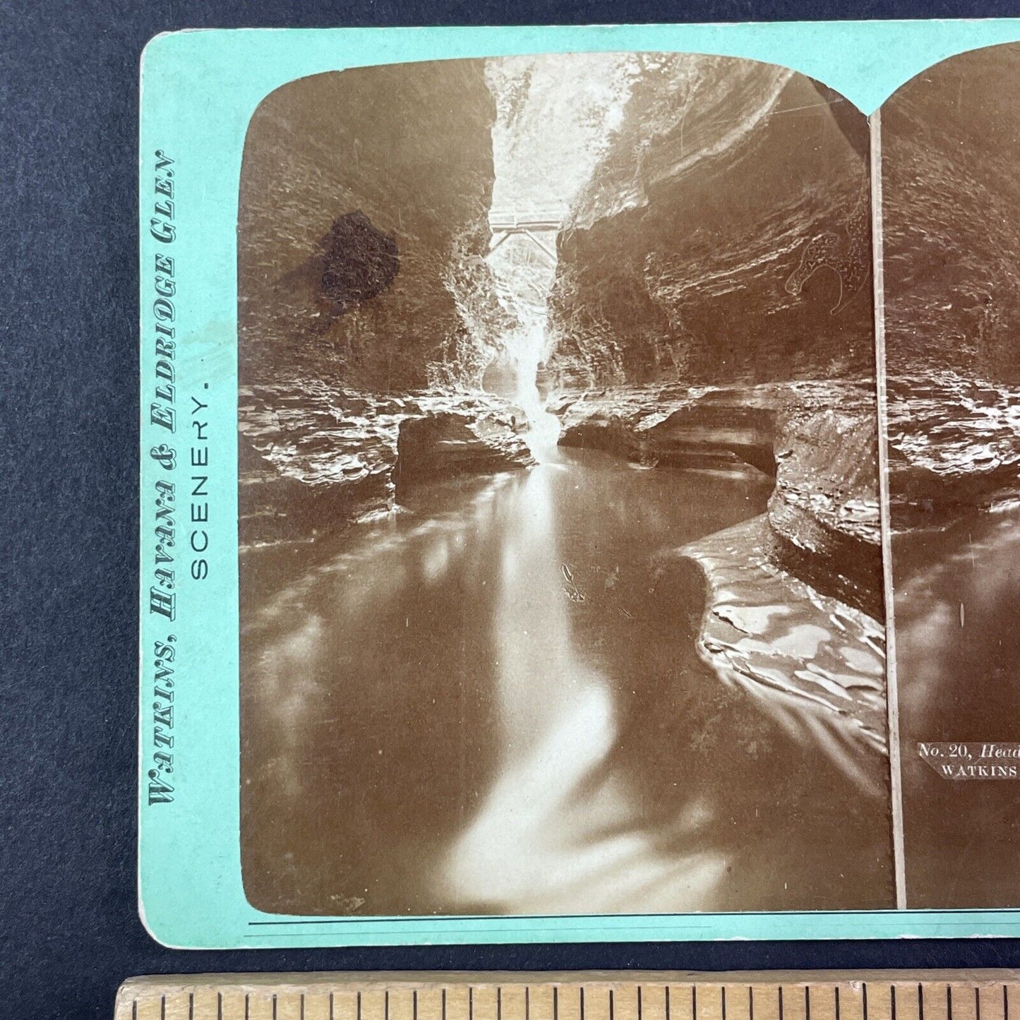 Watkins Glen Mirror Pool and Bridge New York Stereoview R.D. Crum c1870s Y1768