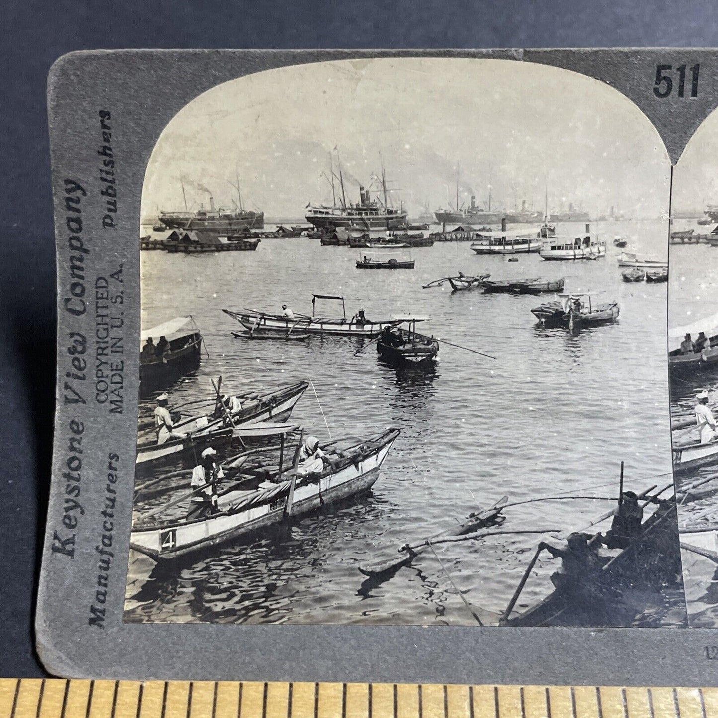 Antique 1909 Fishing Boats In Sri Lanka Stereoview Photo Card P5034