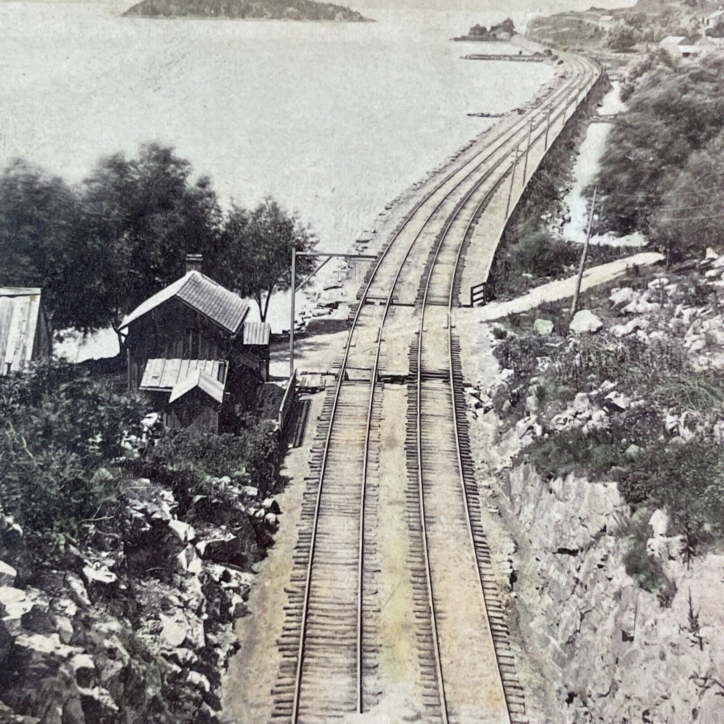 Hudson River Railroad Breakneck Ridge Stereoview Pollepel Island c1870s Y2402