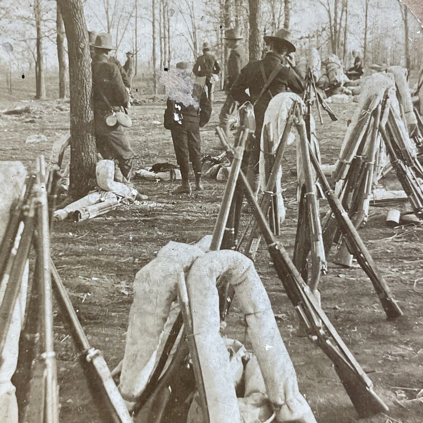 Antique 1898 US Army Soldiers Chickamauga GA Stereoview Photo Card P5005