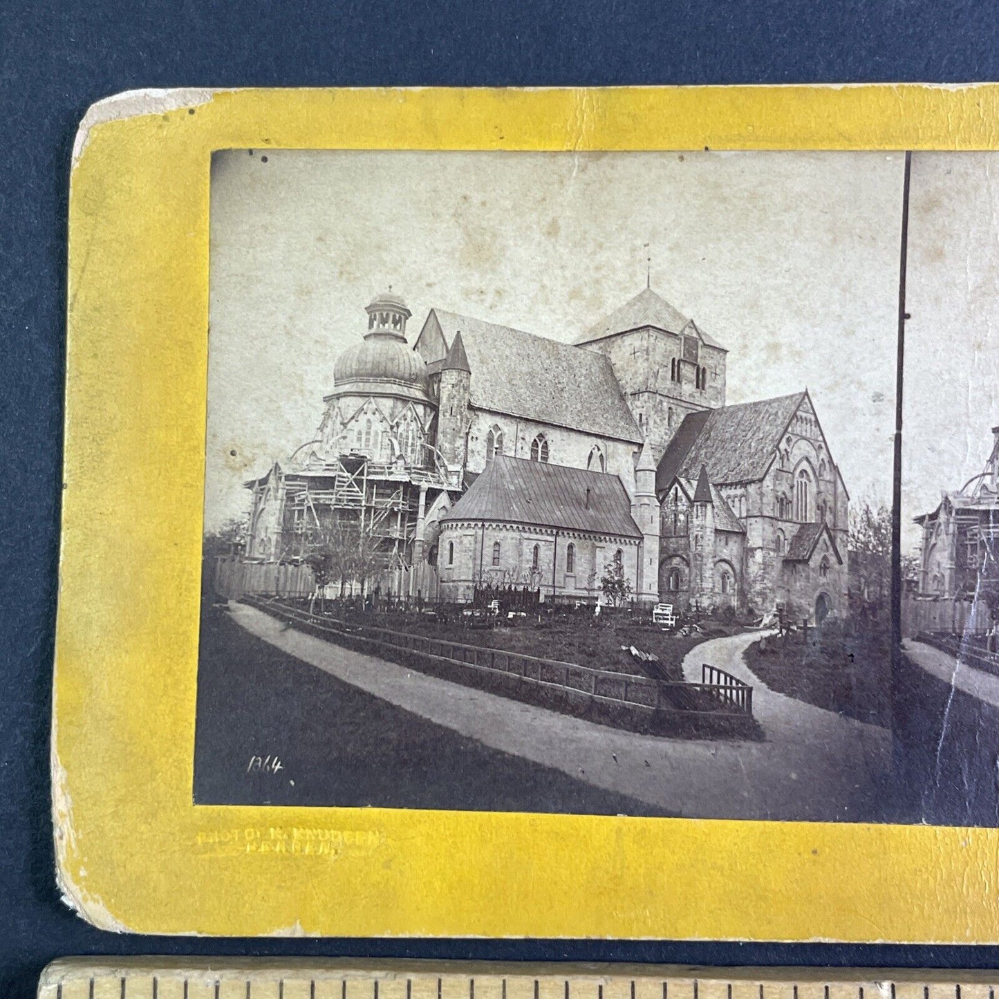 Nidaros Cathedral Repairs Trondheim Stereoview Knud Knudsen Antique c1860 X3598