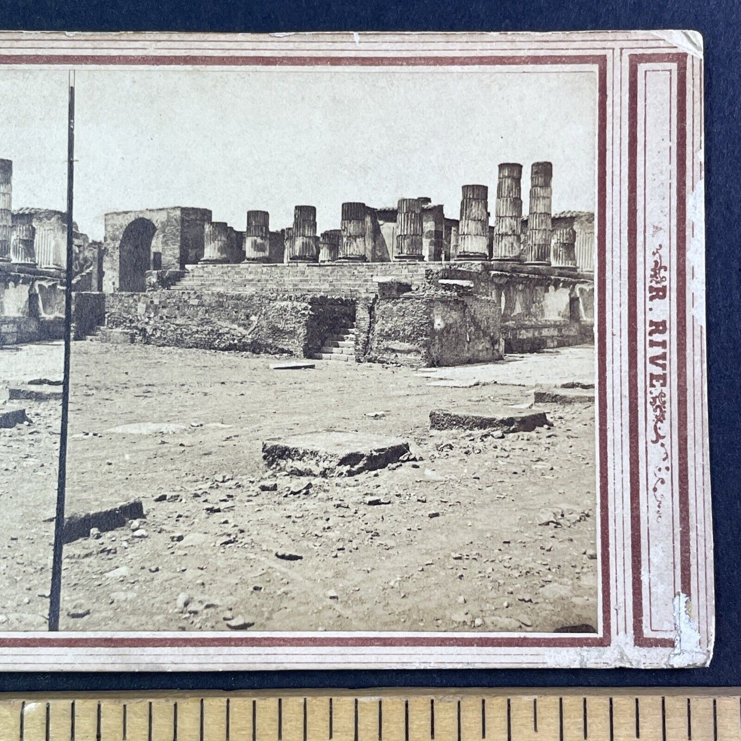 Pompeii Pillars Ruins Italy Stereoview Robert Rive Antique c1865 Y1418