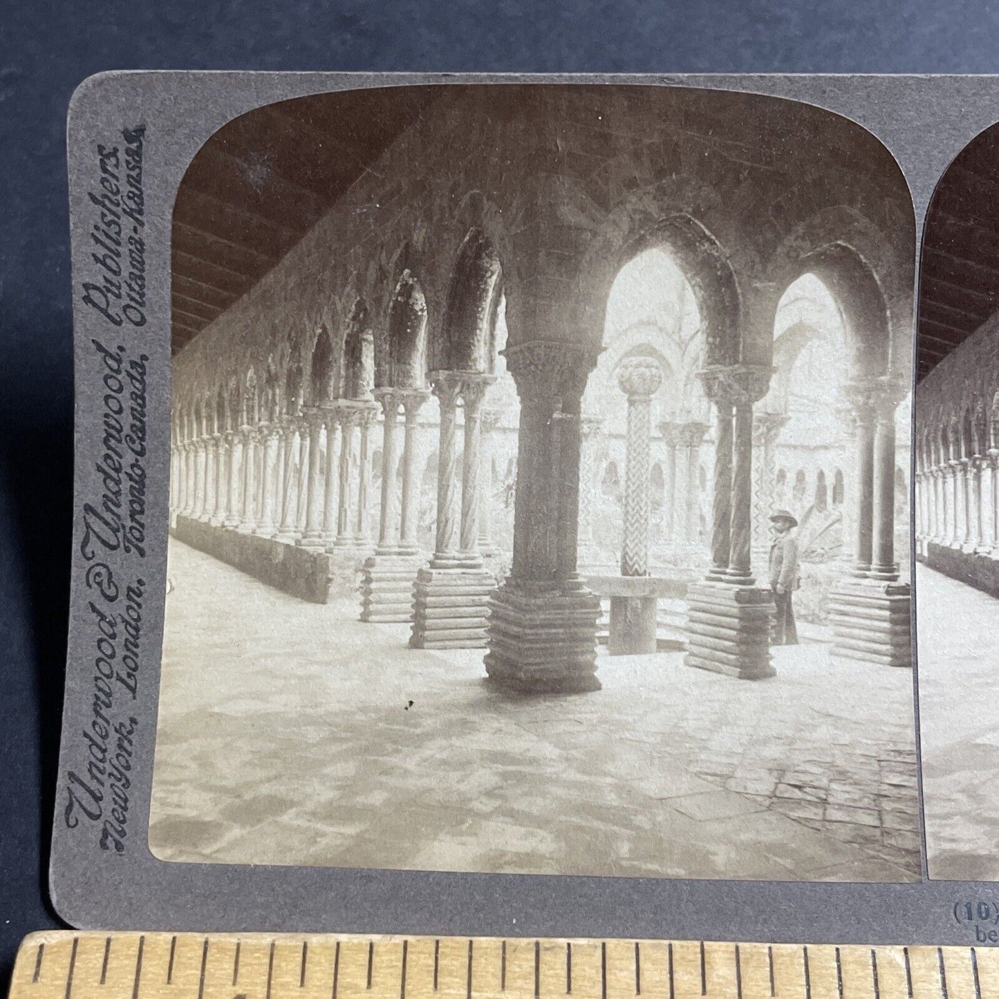 Antique 1906 Benedictine Cloisters Monreale Sicily Stereoview Photo Card P5192