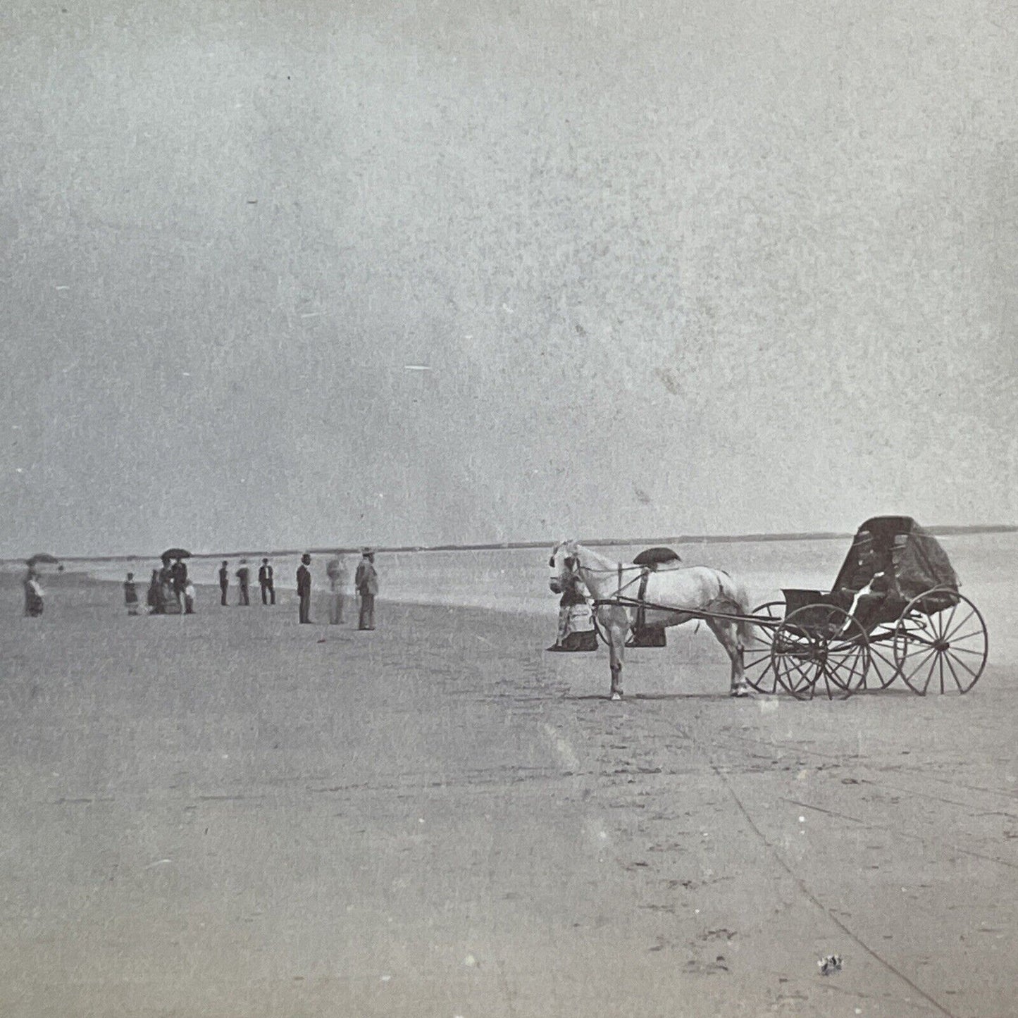 Atlantic City Buggy On Beach Stereoview New Jersey Antique c1869 X2479