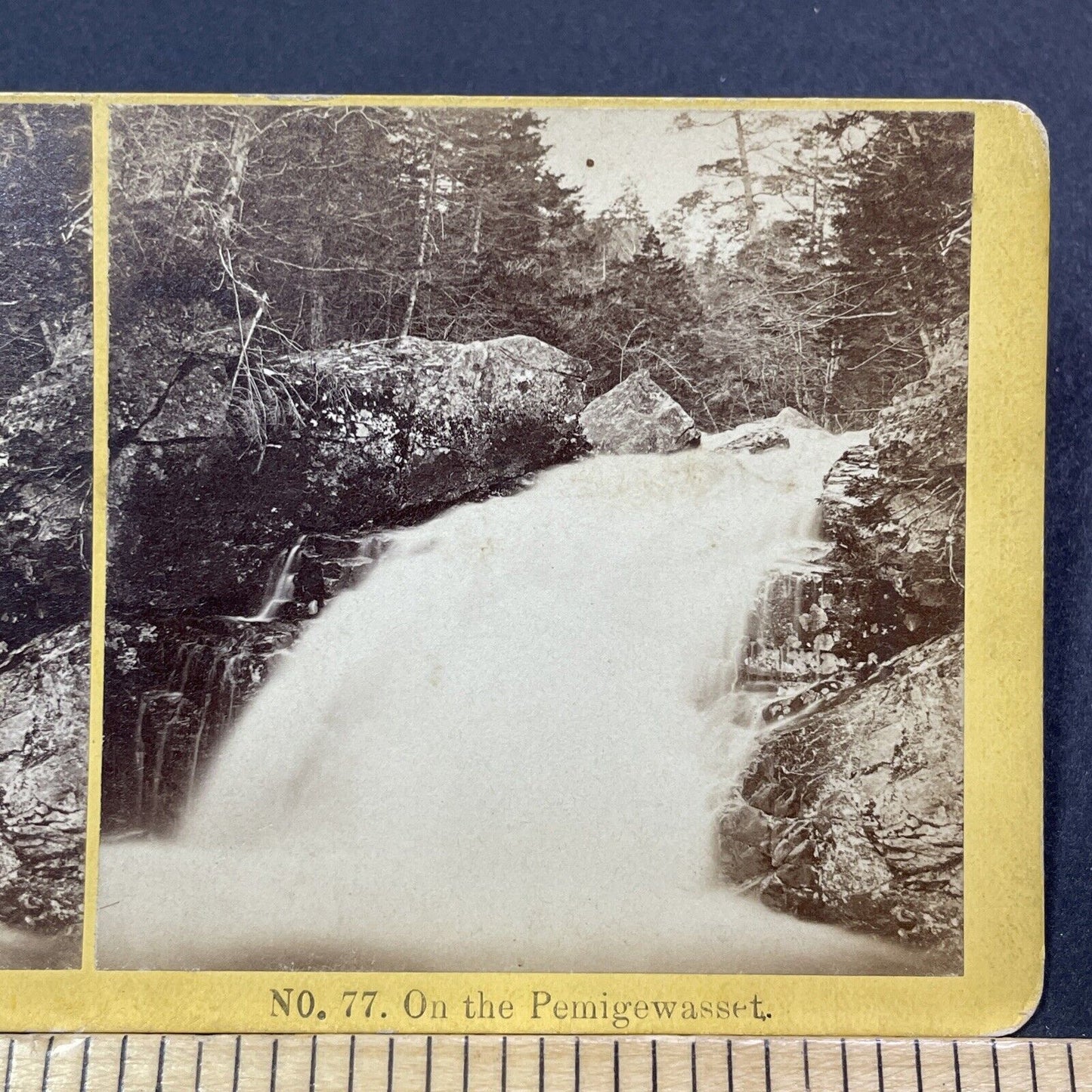 Antique 1870s Pemigewasset River Rapids Waterfall NH Stereoview Photo Card V1950