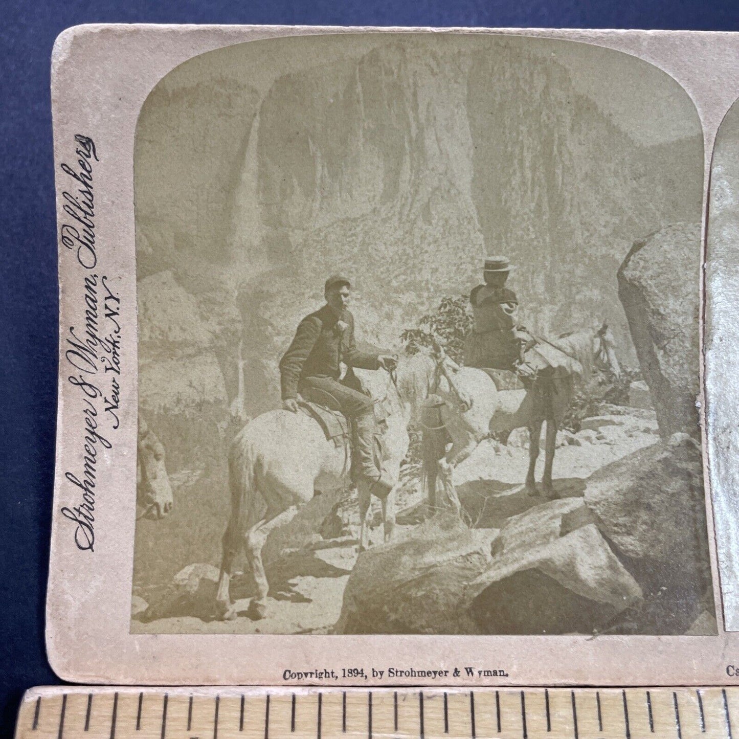 Antique 1894 Yosemite Falls On Horseback California Stereoview Photo Card P3589