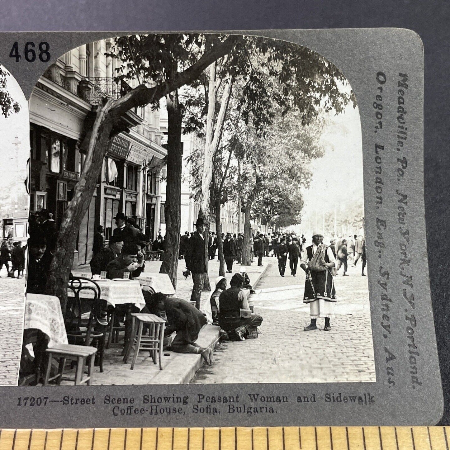 Antique 1920s Beggars Tying Shoes Sofia Bulgaria Stereoview Photo Card P3694