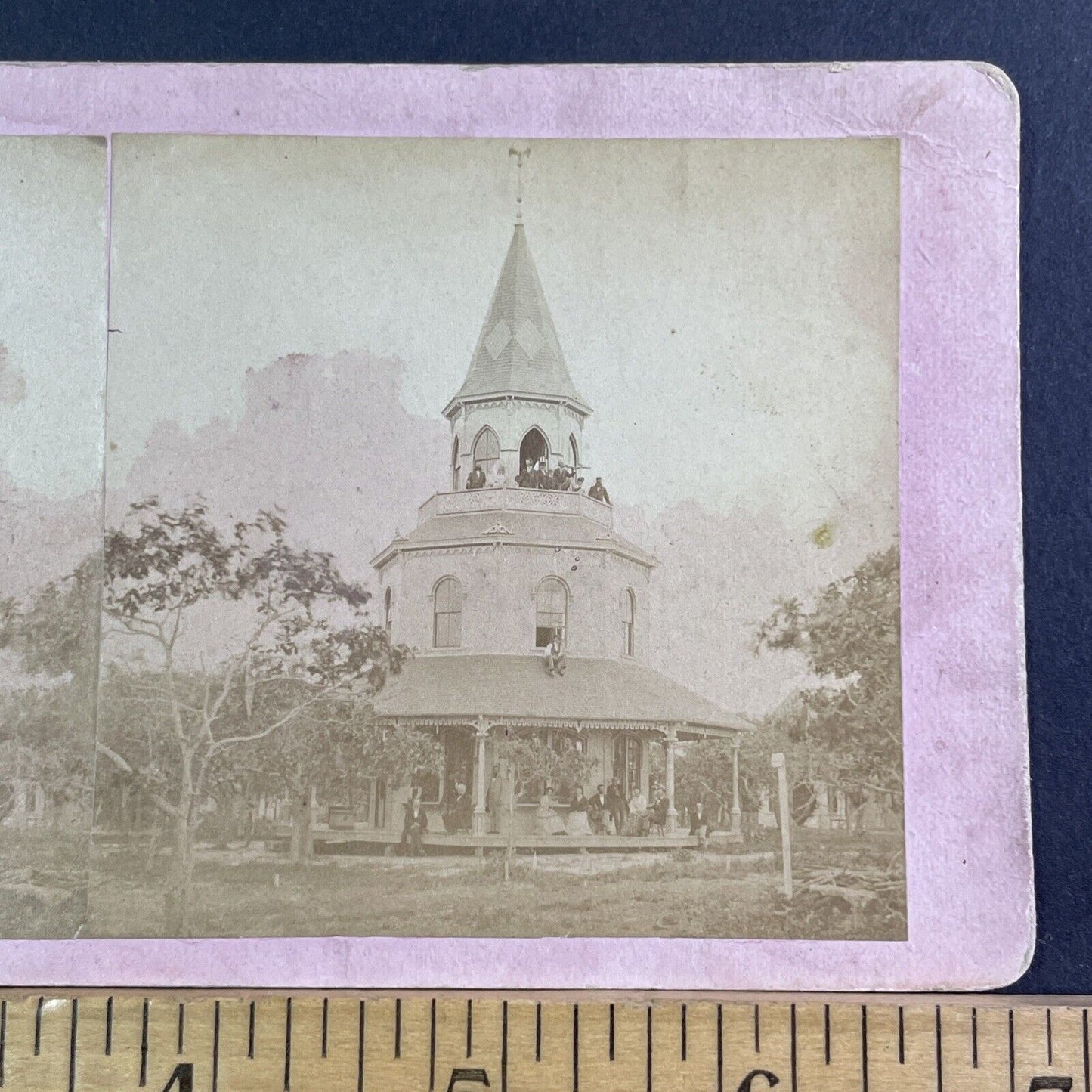 Falmouth Heights Observatory Stereoview Union Chapel Antique c1872 X1571