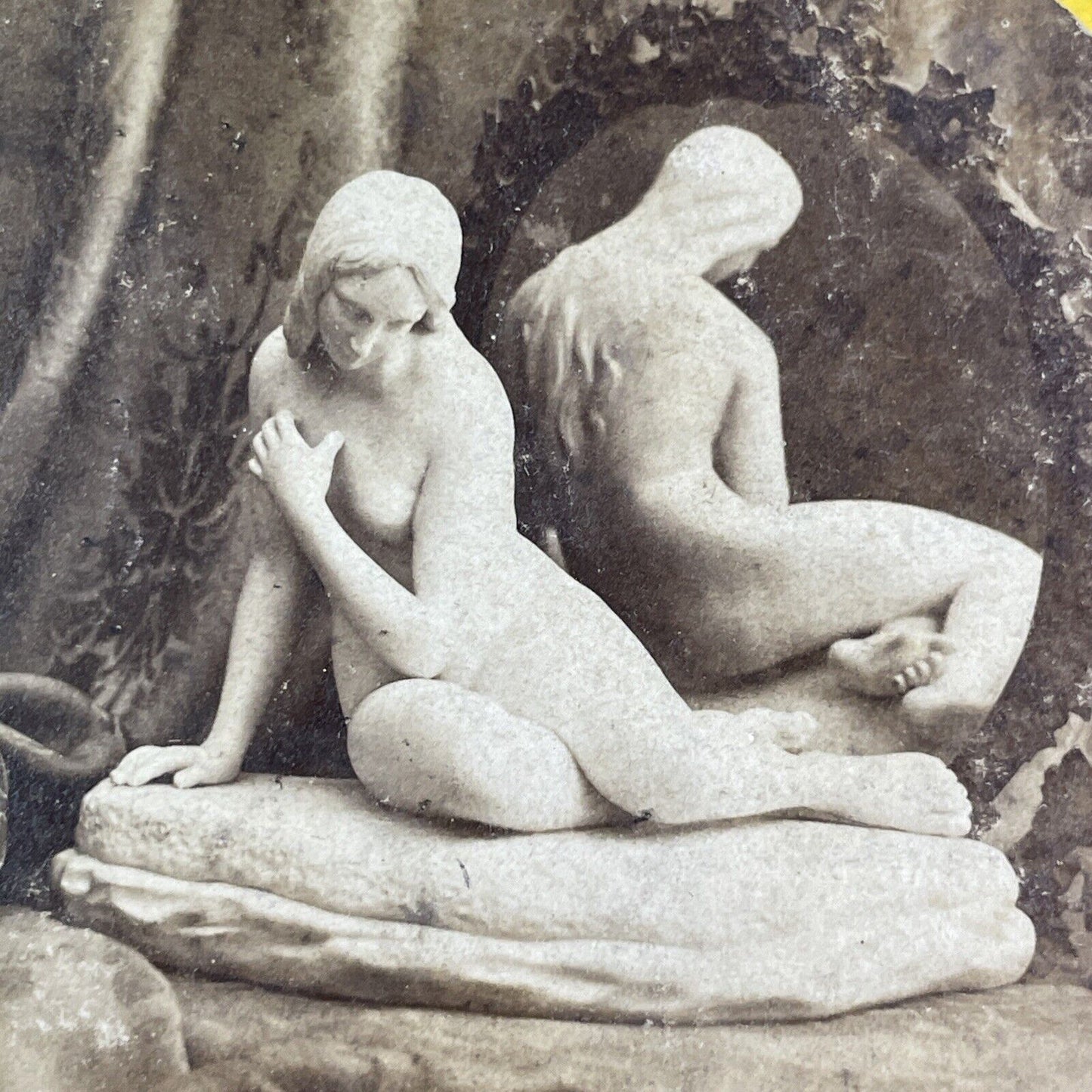 Alabaster Statue Of A Nude Woman Stereoview William England Antique c1870 X3617