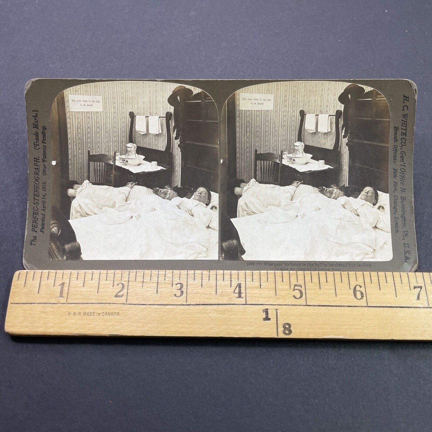 Antique 1903 Man Sleeps With Feet Out Of Doorway Stereoview Photo Card P2656
