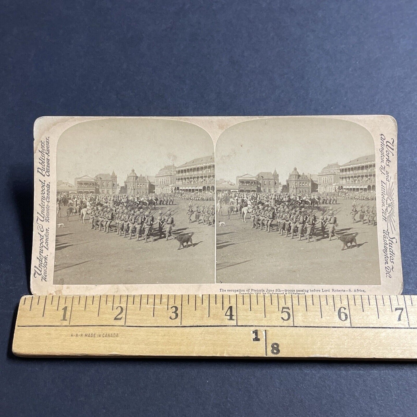 Antique 1901 Boer War Soliders Marching Pretoria SA Stereoview Photo Card P5563