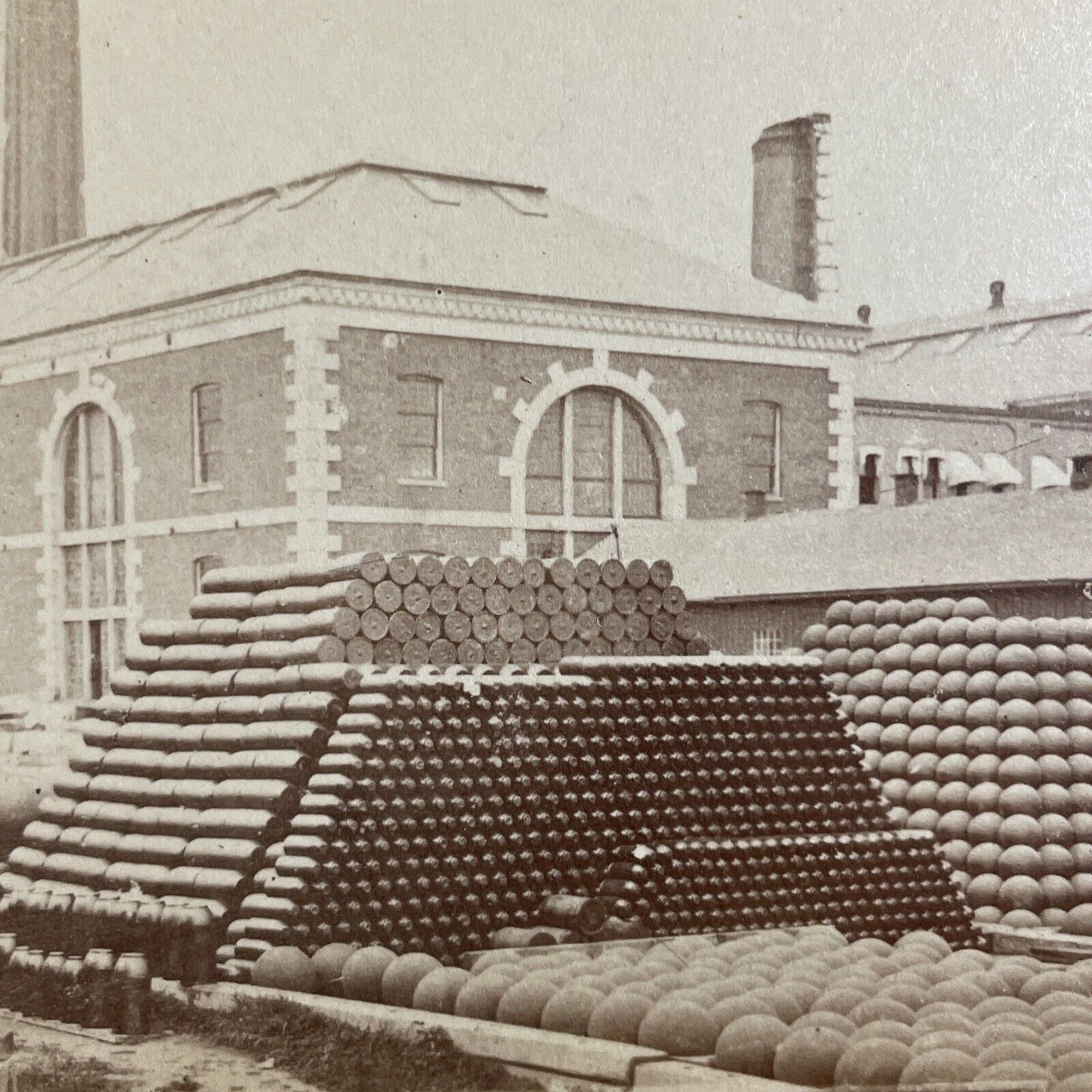 Antique 1870s Charleston Navy Artillery Shells Bombs Stereoview Photo Card P4893