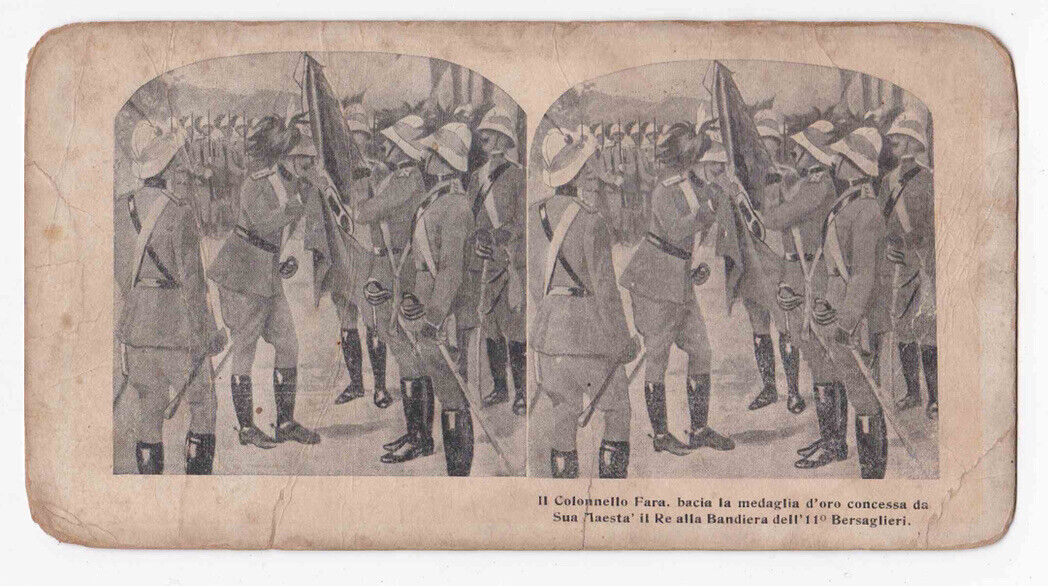 Antique 1911 Colonel Gustavo Fara Allegiance To Flag In Libya Stereo Card P200