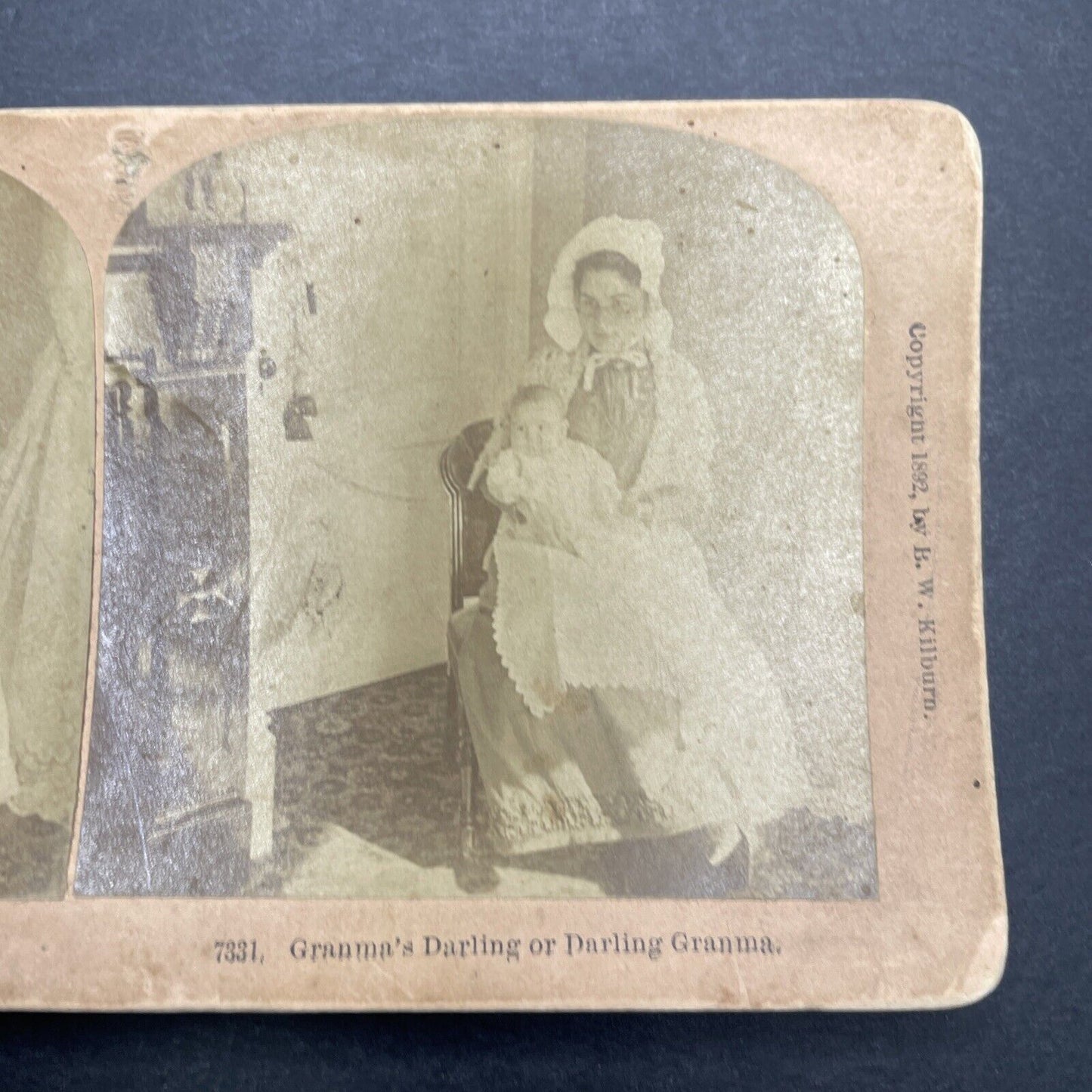 Antique 1892 Grandmother Cradling Baby Rocking Chair Stereoview Photo Card P1122
