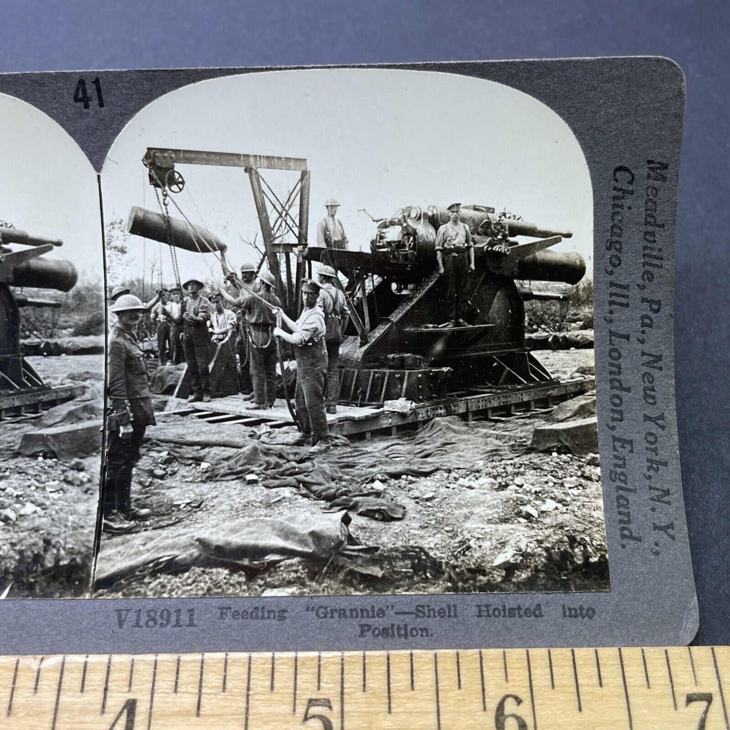 Antique 1916 British Artillery 15" Howitzer WW1 Stereoview Photo Card P2787