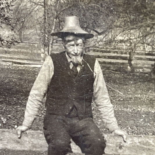 Antique 1900 A Poor Old Farmer Sits On A Fence Stereoview Photo Card P2643