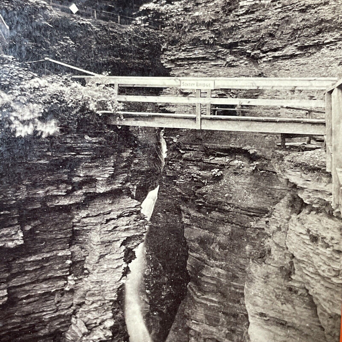 Antique 1860s Watkin's Glen Sentry Bridge New York Stereoview Photo Card V1798