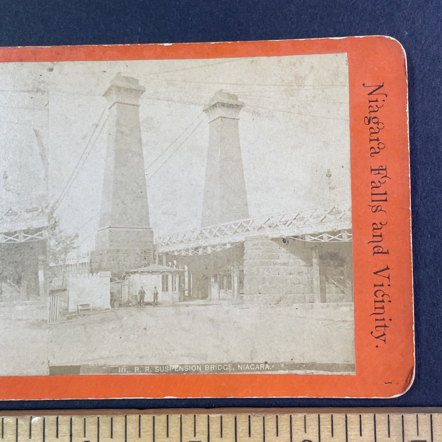 Niagara Falls Suspension Bridge Stereoview C.W. Woodward Antique c1870s Y2453