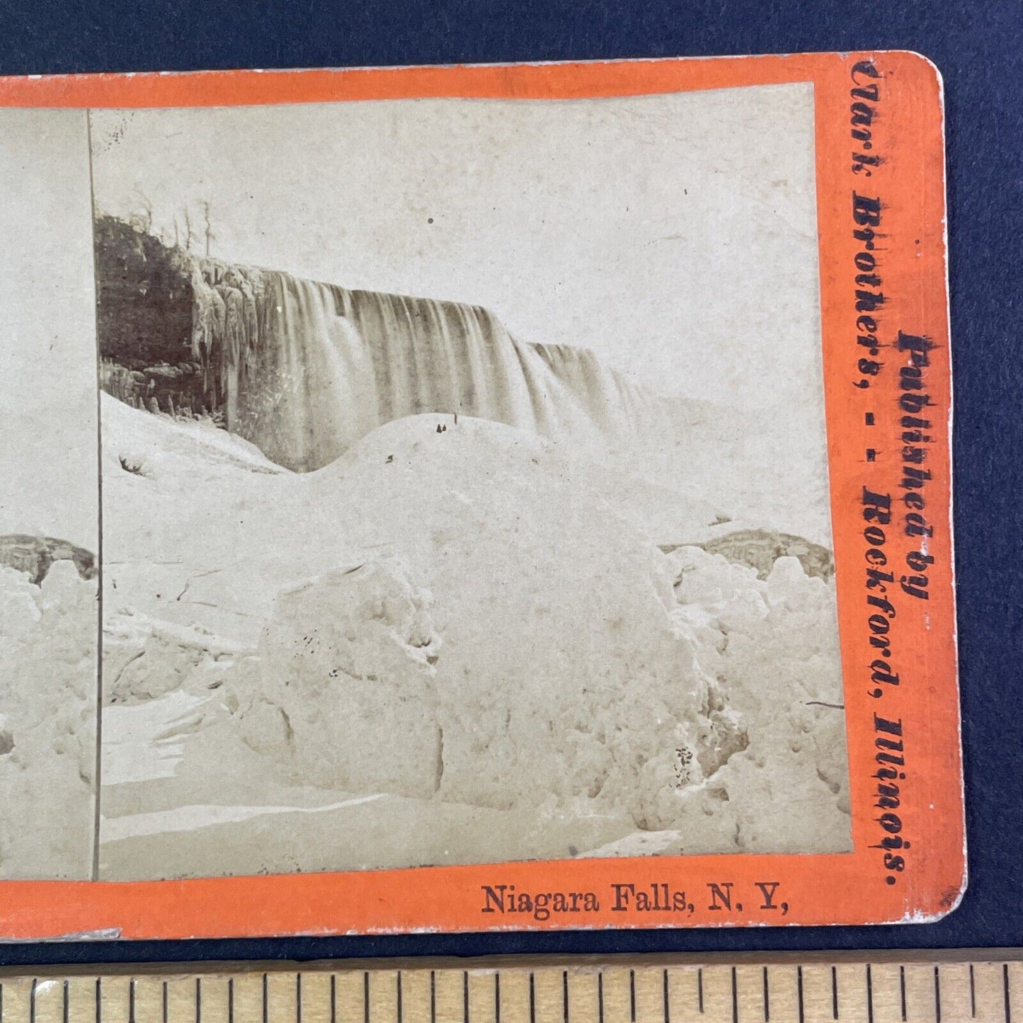 Frozen Niagara Falls Icebergs Stereoview Clark Brothers Antique c1870 Y2848