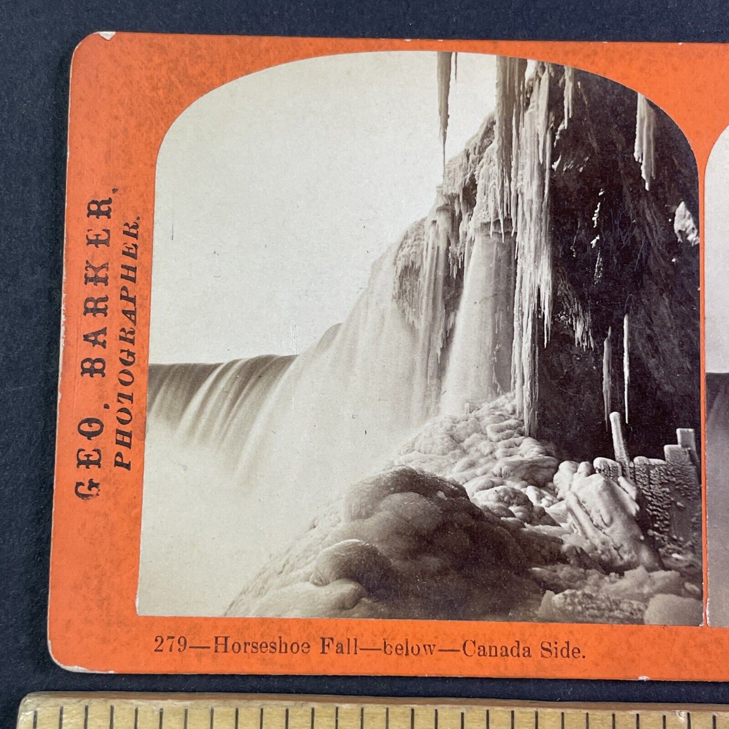 Beneath Frozen Niagara Falls Canada Stereoview George Barker c1860s Y2411